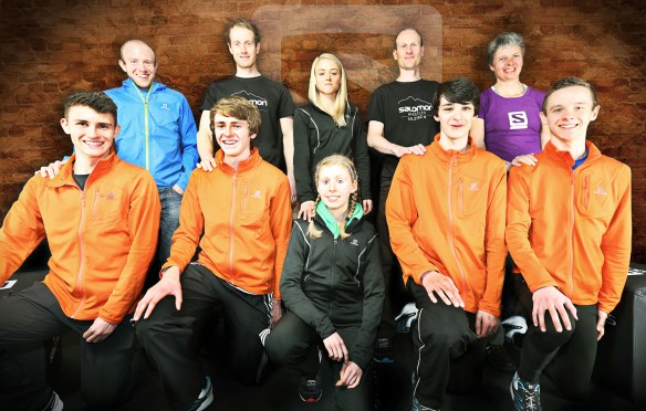 The Salomon Avenir squad, with their mentors: Back Row (L to R): Rob Samuel, Ricky Lightfoot, Emma Clayton, Rob Hope, Angela Mudge. Front Row (L to R): Nathan Jones, Bertie Houghton, Annabel Mason, James Hall, Andrew Lawler